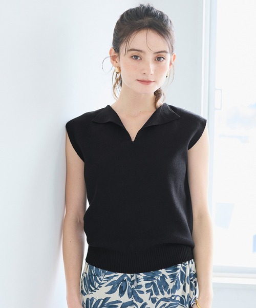 coca(coca)(コカ)の「【西山茉希様着用】ノースリーブスキッパーニットトップス(ニット/セーター・レディース・カーキ/ブラック・L/S/M)」の3枚目の写真