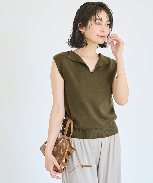 coca(coca)(コカ)の「【西山茉希様着用】ノースリーブスキッパーニットトップス(ニット/セーター・レディース・カーキ/ブラック・L/S/M)」の13枚目の写真