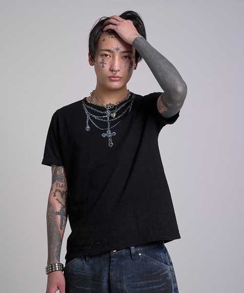CREO STORE(クレオストア)の「Ruin Texture Graphic Tee/ルインテクスチャーグラフィックTシャツ(Tシャツ/カットソー・メンズ・ホワイト/ブラック・1/2)」の1枚目の写真