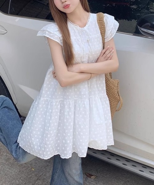 almo（アルモ）の「【TUNE】フラワー柄ハーフワンピース（ワンピース・レディース・ホワイト・FREE）」の5枚目の写真