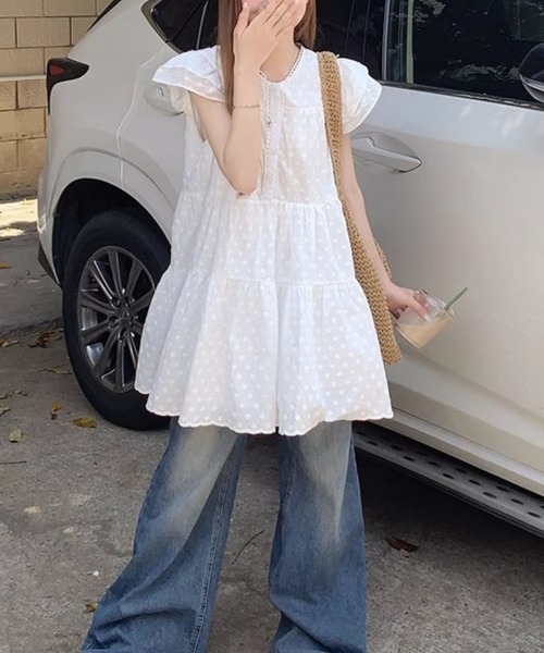 almo（アルモ）の「【TUNE】フラワー柄ハーフワンピース（ワンピース・レディース・ホワイト・FREE）」の7枚目の写真
