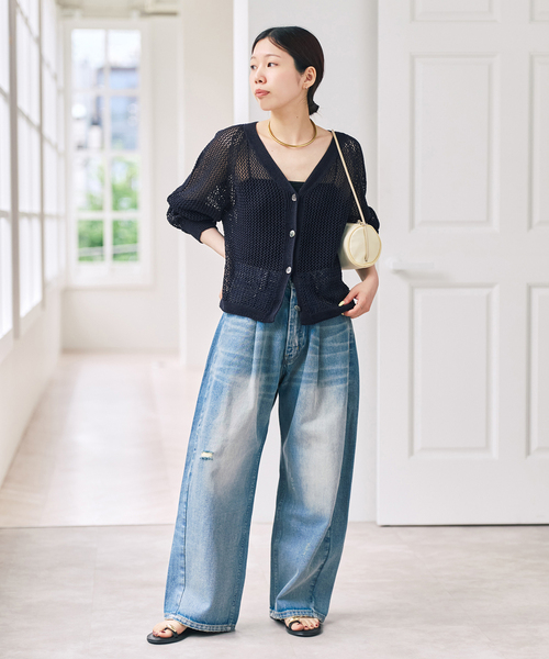 Spick & Span(スピックアンドスパン)の「メッシュVネックカーディガン(カーディガン/ボレロ・レディース・ホワイト/ネイビー/ブラウン・FREE)」の15枚目の写真