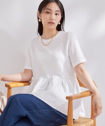 OPAQUE.CLIP | ジャカードドッキング ペプラムカットソー【洗濯機OK】(Tシャツ/カットソー)
