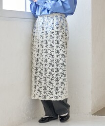 フェザーレース刺繍 ラップ巻き風レイヤードスカート