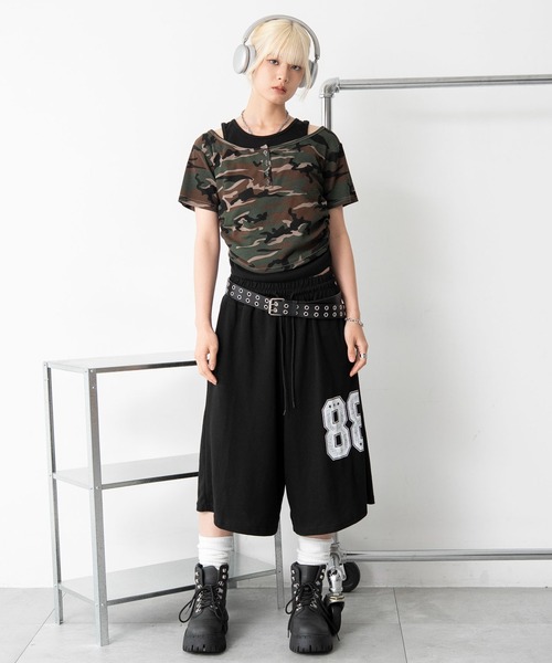 WEGO(ウィゴー)の「WEGO/【26年春夏新作】ナンバリングカットハーフパンツ(スウェットパンツ・レディース・グレー/ブラック・FREE)」の4枚目の写真