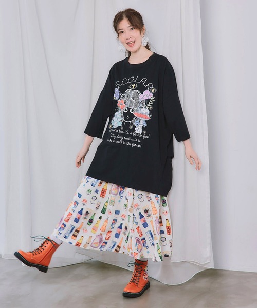 ScoLar（スカラー）の「ScoLar(スカラー) きのこスカラーちゃん柄チュニック（チュニック・レディース・ブラック/オフホワイト/グリーン/パープル・MEDIUM）」の14枚目の写真