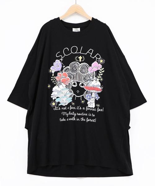 ScoLar（スカラー）の「ScoLar(スカラー) きのこスカラーちゃん柄チュニック（チュニック・レディース・ブラック/オフホワイト/グリーン/パープル・MEDIUM）」の10枚目の写真