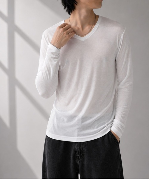 CERCA(チェルカ)の「【Bls】 【ZM】【Bling Leads】シンプルデザイン VネックロンTEE インナー(BL)(Tシャツ/カットソー・メンズ・ホワイト・LARGE)」の1枚目の写真
