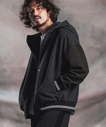 mj11787-Wool Sliver Snap Front Hoodie Jacket スナップボタンフーディージャケット (AG07-014acg)