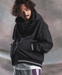 mj11787-Wool Sliver Snap Front Hoodie Jacket スナップボタンフーディージャケット (AG07-014acg)