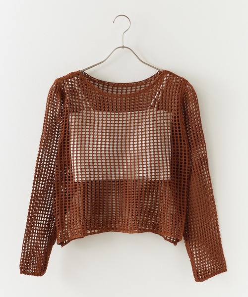 Chick（チック）の「Boatneck Openwork knitting Knit / ボートネック透かし編みニット 夏物 夏服（ニット/セーター・レディース・ブラウン/ベージュ/ホワイト/グレー・FREE）」の4枚目の写真