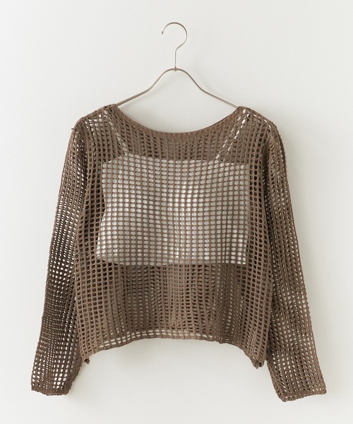 Chick（チック）の「Boatneck Openwork knitting Knit / ボートネック透かし編みニット 夏物 夏服（ニット/セーター・レディース・ブラウン/ベージュ/ホワイト/グレー・FREE）」の3枚目の写真