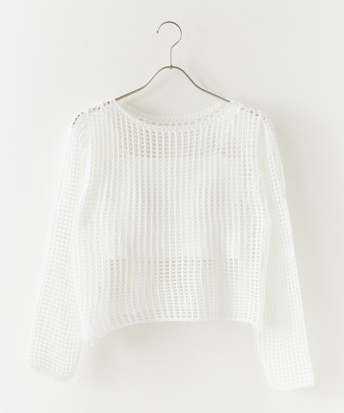 Chick（チック）の「Boatneck Openwork knitting Knit / ボートネック透かし編みニット 夏物 夏服（ニット/セーター・レディース・ブラウン/ベージュ/ホワイト/グレー・FREE）」の2枚目の写真