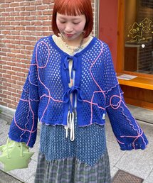 【HELLO.SANFRANCISCO/ハローサンフランシスコ】うねうねメッシュリボンカーディガン