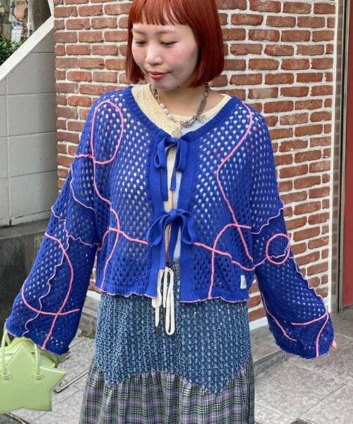 HELLO.SANFRANCISCO（ハローサンフランシスコ）の「【HELLO.SANFRANCISCO/ハローサンフランシスコ】うねうねメッシュリボンカーディガン（カーディガン/ボレロ・レディース・ブルー/オレンジ/イエロー・ONE SIZE）」の13枚目の写真