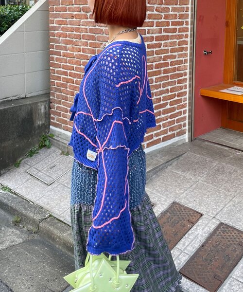 HELLO.SANFRANCISCO（ハローサンフランシスコ）の「【HELLO.SANFRANCISCO/ハローサンフランシスコ】うねうねメッシュリボンカーディガン（カーディガン/ボレロ・レディース・ブルー/オレンジ/イエロー・ONE SIZE）」の10枚目の写真