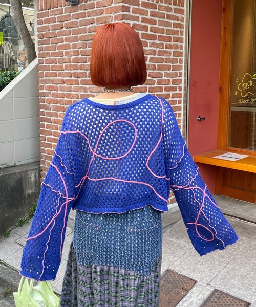 HELLO.SANFRANCISCO（ハローサンフランシスコ）の「【HELLO.SANFRANCISCO/ハローサンフランシスコ】うねうねメッシュリボンカーディガン（カーディガン/ボレロ・レディース・ブルー/オレンジ/イエロー・ONE SIZE）」の9枚目の写真