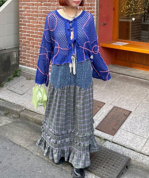 HELLO.SANFRANCISCO（ハローサンフランシスコ）の「【HELLO.SANFRANCISCO/ハローサンフランシスコ】うねうねメッシュリボンカーディガン（カーディガン/ボレロ・レディース・ブルー/オレンジ/イエロー・ONE SIZE）」の8枚目の写真