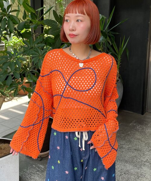 HELLO.SANFRANCISCO（ハローサンフランシスコ）の「【HELLO.SANFRANCISCO/ハローサンフランシスコ】うねうねメッシュリボンカーディガン（カーディガン/ボレロ・レディース・ブルー/オレンジ/イエロー・ONE SIZE）」の15枚目の写真