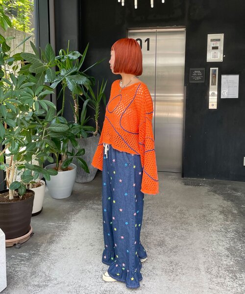 HELLO.SANFRANCISCO（ハローサンフランシスコ）の「【HELLO.SANFRANCISCO/ハローサンフランシスコ】うねうねメッシュリボンカーディガン（カーディガン/ボレロ・レディース・ブルー/オレンジ/イエロー・ONE SIZE）」の5枚目の写真