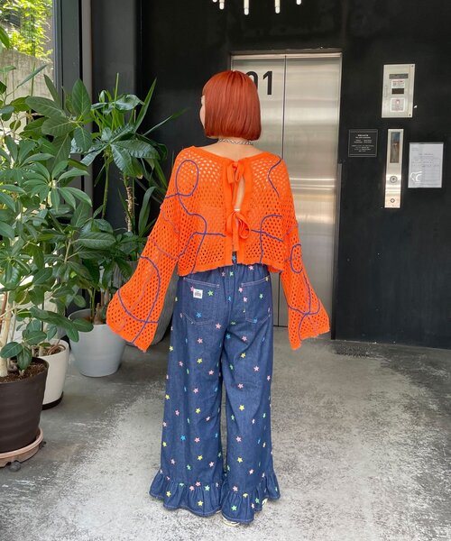 HELLO.SANFRANCISCO（ハローサンフランシスコ）の「【HELLO.SANFRANCISCO/ハローサンフランシスコ】うねうねメッシュリボンカーディガン（カーディガン/ボレロ・レディース・ブルー/オレンジ/イエロー・ONE SIZE）」の4枚目の写真
