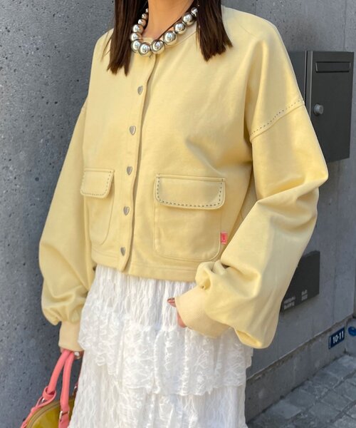 CIAOPANIC(チャオパニック)の「ハートボタン配色ステッチスウェットカーディガン(Tシャツ/カットソー・レディース・イエロー/グレー/ブラウン/ブラック/ネイビー/アイボリー/レッド/サックスブルー/ピンク・ONE SIZE)」の7枚目の写真
