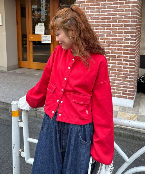 CIAOPANIC(チャオパニック)の「ハートボタン配色ステッチスウェットカーディガン(Tシャツ/カットソー・レディース・イエロー/グレー/ブラウン/ブラック/ネイビー/アイボリー/レッド/サックスブルー/ピンク・ONE SIZE)」の16枚目の写真