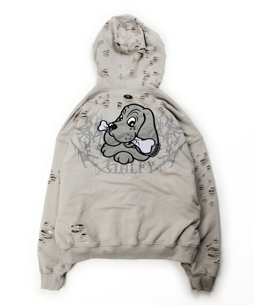 GALFY(ガルフィー)の「GALFY-犬ダメージパーカー(パーカー・メンズ・アイボリー/ブラック・L/XL)」の13枚目の写真