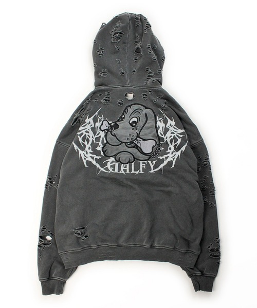 GALFY(ガルフィー)の「GALFY-犬ダメージパーカー(パーカー・メンズ・アイボリー/ブラック・L/XL)」の15枚目の写真