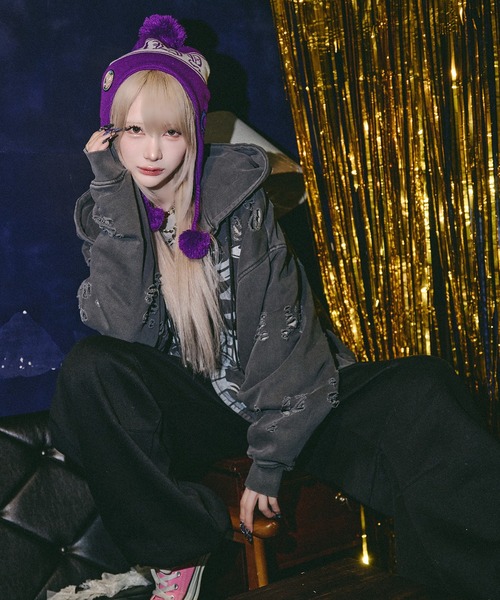 GALFY(ガルフィー)の「GALFY-犬ダメージパーカー(パーカー・メンズ・アイボリー/ブラック・L/XL)」の5枚目の写真