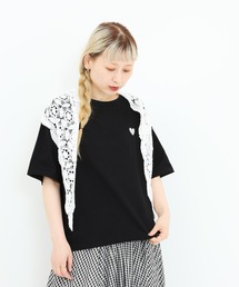 ハート刺繍ワイドなプリントT