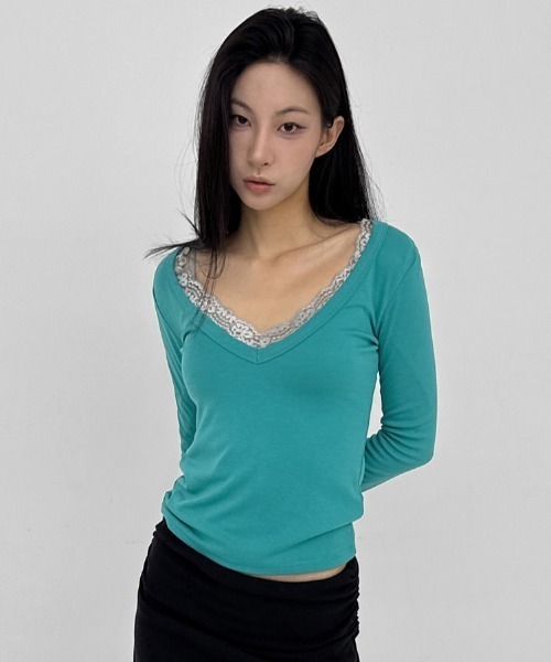 BLACKUP（ブラックアップ）の「[MADE] ローザディープVネック長袖Tシャツ（Tシャツ/カットソー・レディース・ライトグレー/チャコール/ブルーグリーン/ネイビー・FREE）」の20枚目の写真