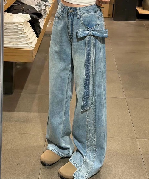 SHERU(シェル)の「リボンビジュー付き ワイドデニムパンツ レディース Y2K(デニムパンツ・レディース・ブルー・L/M/S)」の15枚目の写真