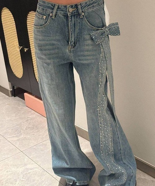 SHERU(シェル)の「リボンビジュー付き ワイドデニムパンツ レディース Y2K(デニムパンツ・レディース・ブルー・L/M/S)」の20枚目の写真