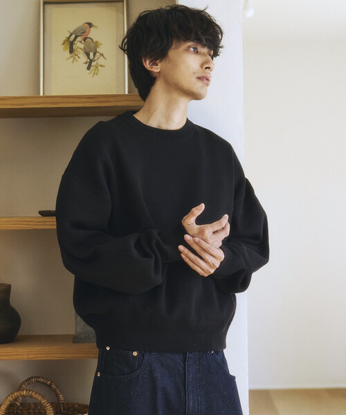 FREAK'S STORE(フリークスストア)の「限定展開 スウェットライク クロップド丈 クルーネック ニット(ニット/セーター・メンズ・ネイビー/ブラウン/ブラック/チャコールグレー/アッシュグレー・LARGE/MEDIUM)」の21枚目の写真