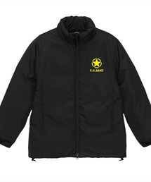 Ol' Basics（オールベーシックス）の「Ol' Basics（オール・ベーシックス） フェイクダウンジャケット 中綿 スタンドカラー U.S.ARMY ロゴプリント シームレス 中綿ジャケット パデッドジャケット アウター アメカジ ミリタリー メンズ レディース ユニセックス（ダウンジャケット/コート）」