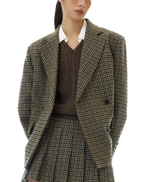 GRVRGROVE(グローブ)の「HAZE CHECK JACKET(テーラードジャケット・レディース・グレー/ベージュ・フリー)」の1枚目の写真