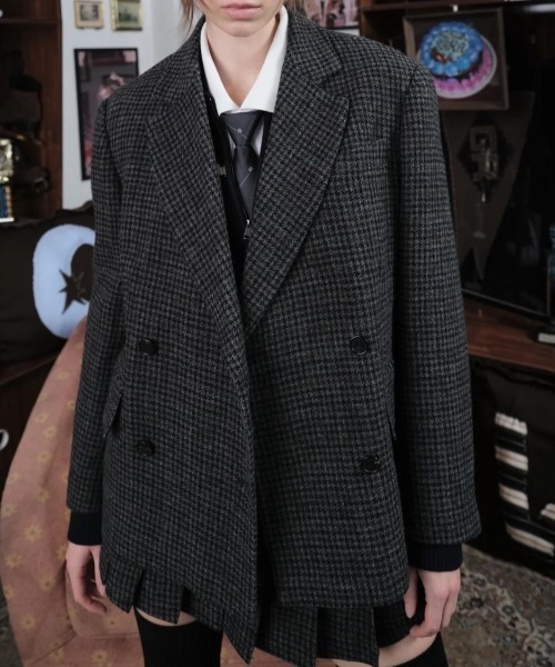 GRVRGROVE(グローブ)の「HAZE CHECK JACKET(テーラードジャケット・レディース・グレー/ベージュ・フリー)」の2枚目の写真