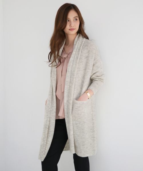 GLOBAL WORK（グローバルワーク）の「7ゲージウールコンロングカーディガン長袖/719922（カーディガン/ボレロ・レディース・アイボリー/ブラック/ピンク/グレー/カーキ・LARGE/MEDIUM）」の2枚目の写真