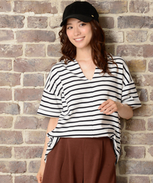 CIAOPANIC TYPY | 細リップルVネック抜き襟Tシャツ(Tシャツ/カットソー)