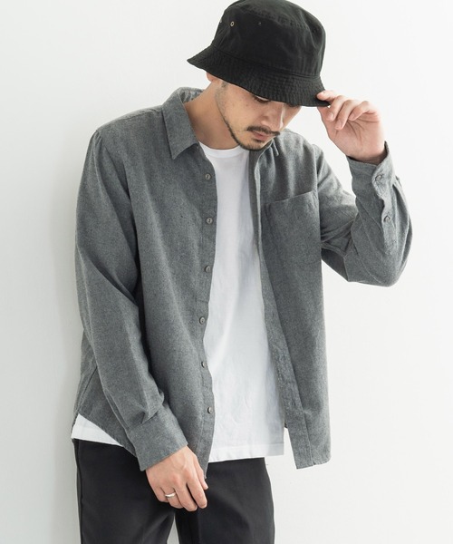 Rocky Monroe(ロッキーモンロー)の「コットン100%フランネル無地長袖シャツ(シャツ/ブラウス)」|グレー