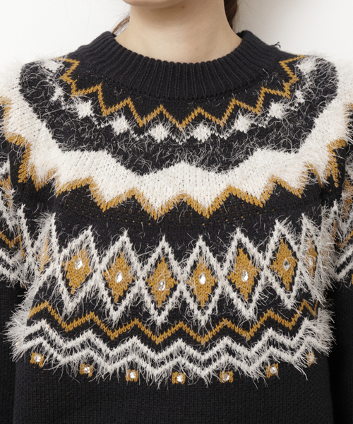 RAY CASSIN（レイカズン）の「求心柄フェザー使いプルオーバー（ニット/セーター・レディース・ネイビー/ピンク/オフホワイト・FREE）」の11枚目の写真