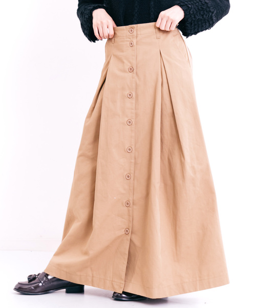 MERLOT（メルロー）の「フロントボタンロングスカート1126（スカート・レディース・ブルーグリーン/カーキ/ベージュ/ブラック・FREE）」の3枚目の写真