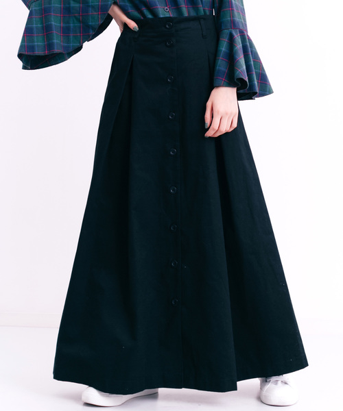 MERLOT（メルロー）の「フロントボタンロングスカート1126（スカート・レディース・ブルーグリーン/カーキ/ベージュ/ブラック・FREE）」の2枚目の写真