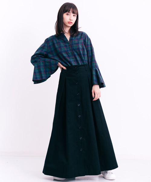 MERLOT（メルロー）の「フロントボタンロングスカート1126（スカート・レディース・ブルーグリーン/カーキ/ベージュ/ブラック・FREE）」の9枚目の写真