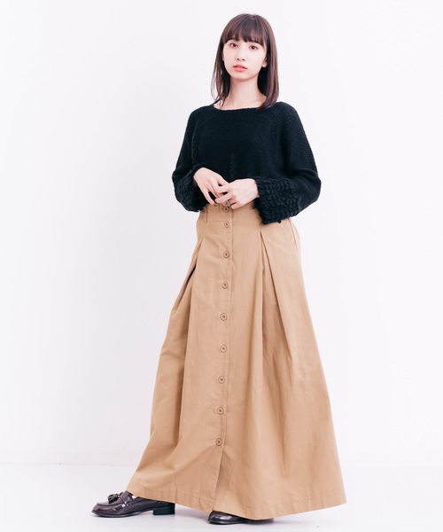 MERLOT（メルロー）の「フロントボタンロングスカート1126（スカート・レディース・ブルーグリーン/カーキ/ベージュ/ブラック・FREE）」の10枚目の写真