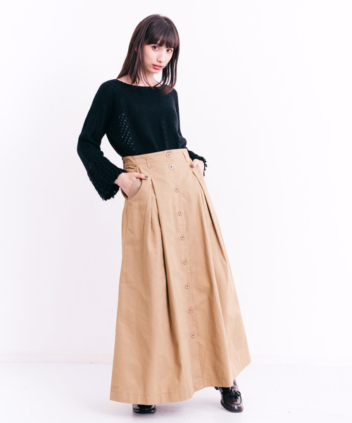 MERLOT（メルロー）の「フロントボタンロングスカート1126（スカート・レディース・ブルーグリーン/カーキ/ベージュ/ブラック・FREE）」の11枚目の写真