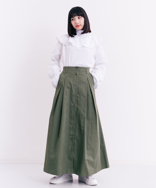MERLOT（メルロー）の「フロントボタンロングスカート1126（スカート・レディース・ブルーグリーン/カーキ/ベージュ/ブラック・FREE）」の7枚目の写真