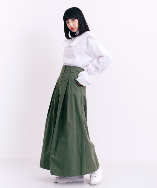 MERLOT（メルロー）の「フロントボタンロングスカート1126（スカート・レディース・ブルーグリーン/カーキ/ベージュ/ブラック・FREE）」の8枚目の写真