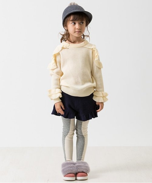 apres les cours(アプレレクール)の「ニットソーフリルショートパンツ(その他パンツ・キッズ・ベージュ/ネイビー/サーモンピンク・100/110/120/130/140/80/90)」の6枚目の写真